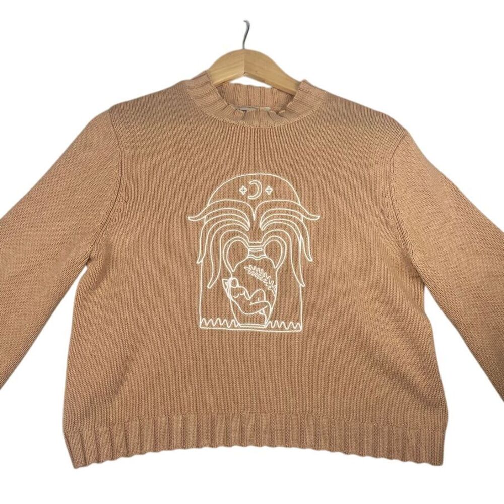 Finders Keepers‎ Beige brown sweater SAMPLE, sz Small, new age, embroidered